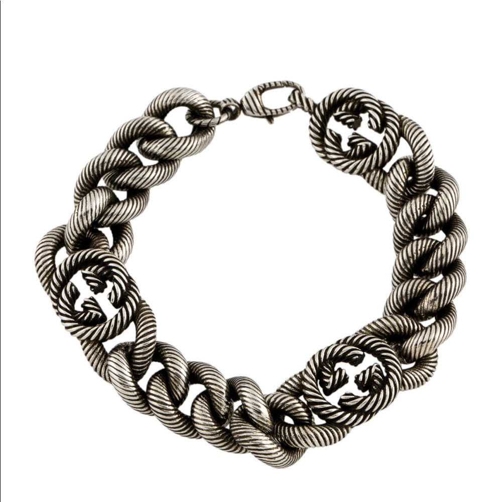 Gucci interlocking G gourmette link silver bracelet